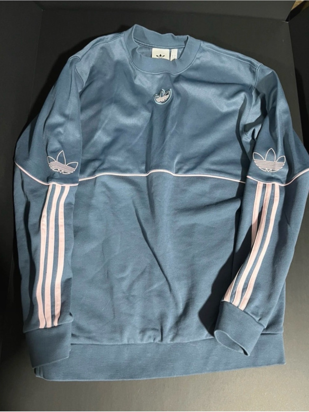 adidas Blue Crewneck Sweatshirt with Light Pink Stripes 74